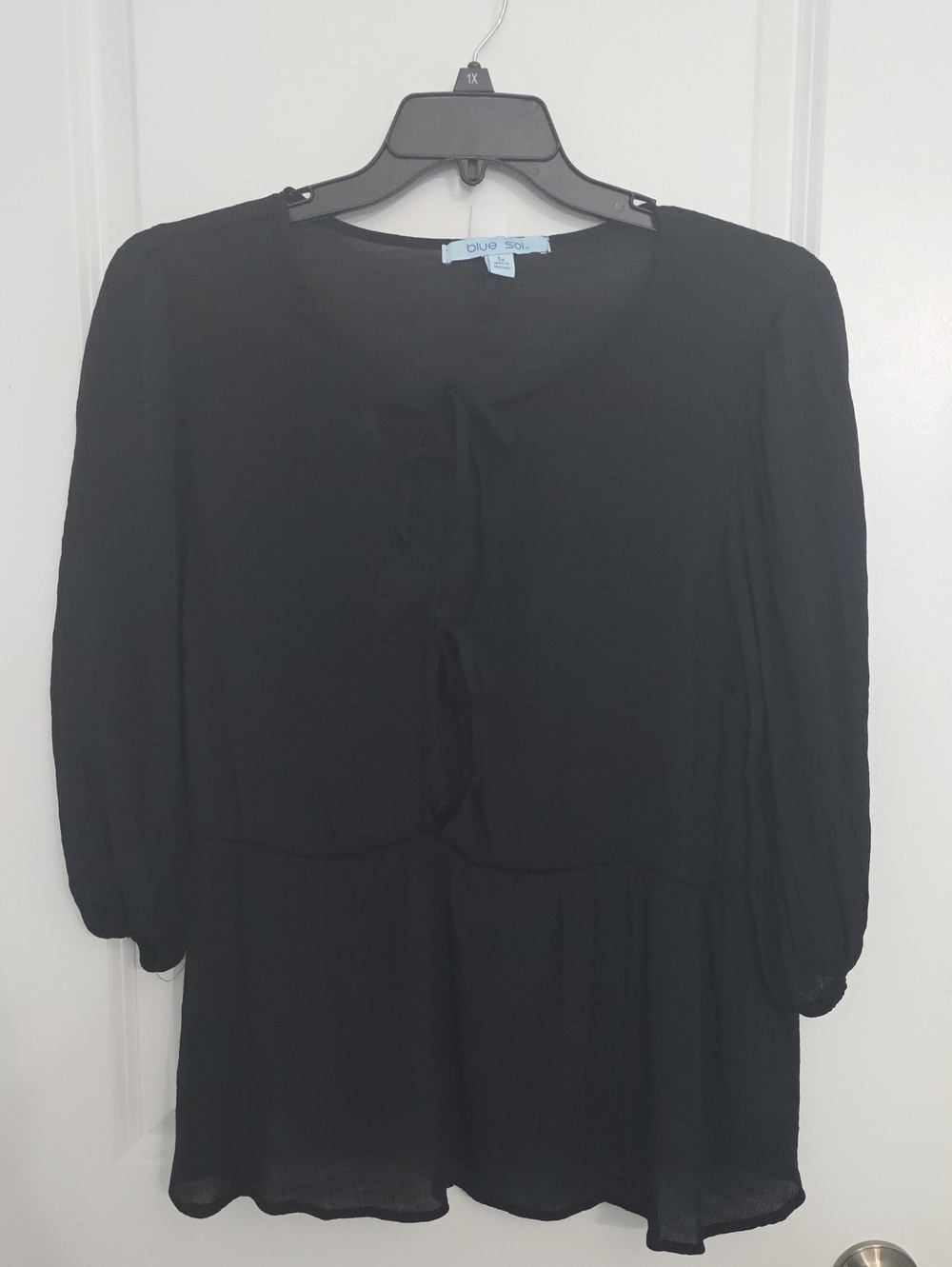 Blue Sol Black Long-Sleeve Tie-Front Dress